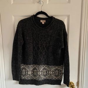 Grey Cable Knit Fair Isle Sweater with wool